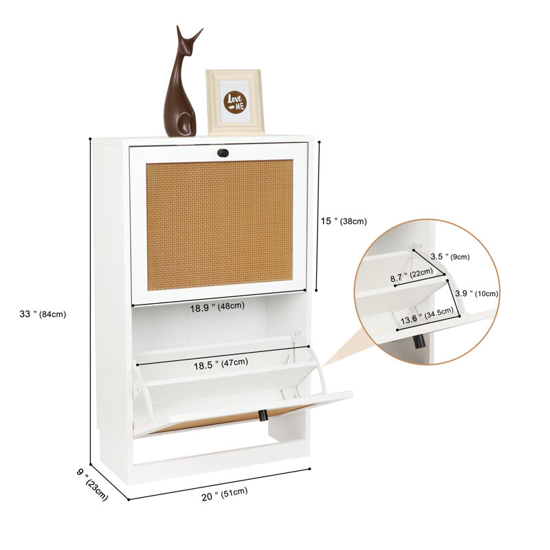2-Tiers Rattan Shoes Cabinet with Flip-Drawers and Adjustable Shelves