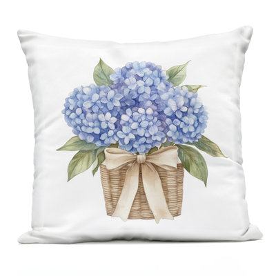 Spring Picnic Hydrangeas Outdoor Printed Pillow, design by Petal Prints Design, 18 x 7 x 18