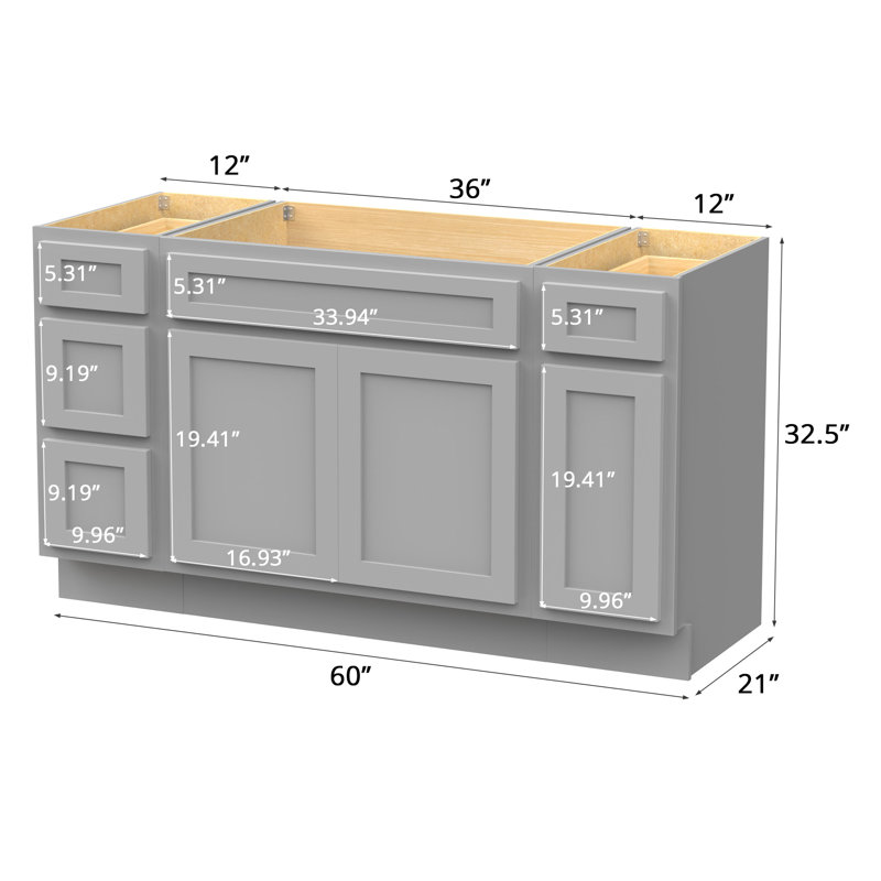 60'' Single Bathroom Vanity Base Only, Gray