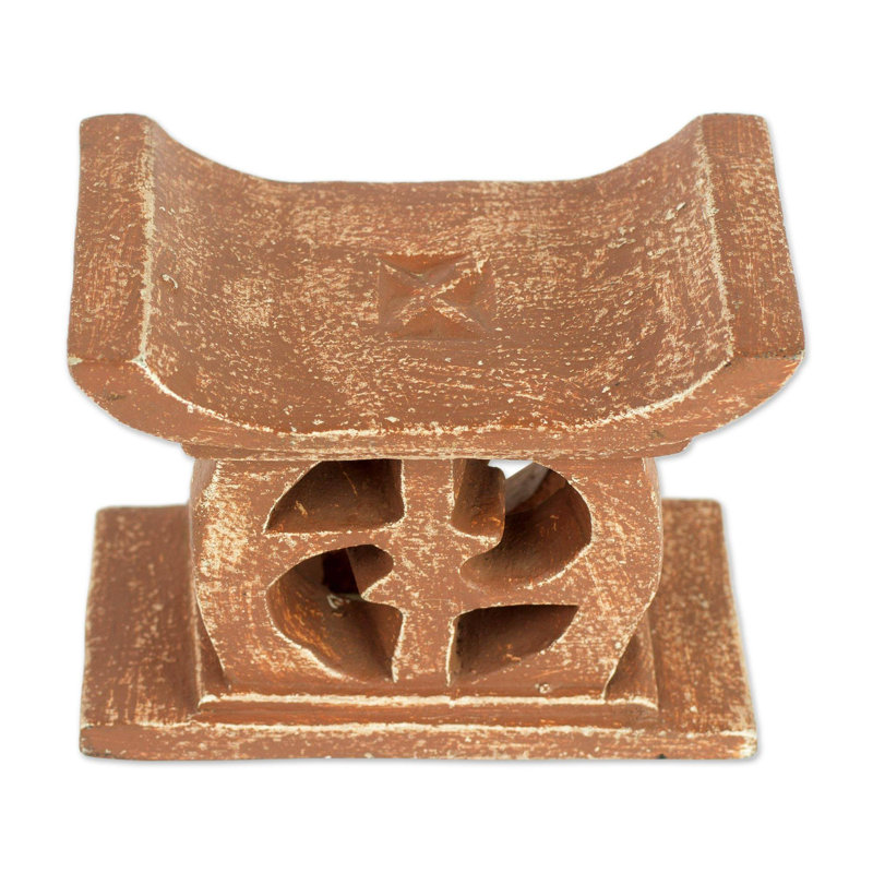 Tabouret d'appoint en bois Aedan Adinkra, Brun