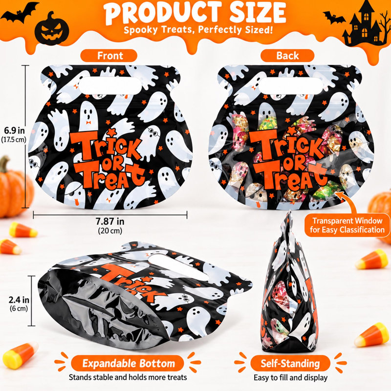 Paquet de 56 sacs à friandises refermables d'Halloween avec poignées et fermetures à glissière