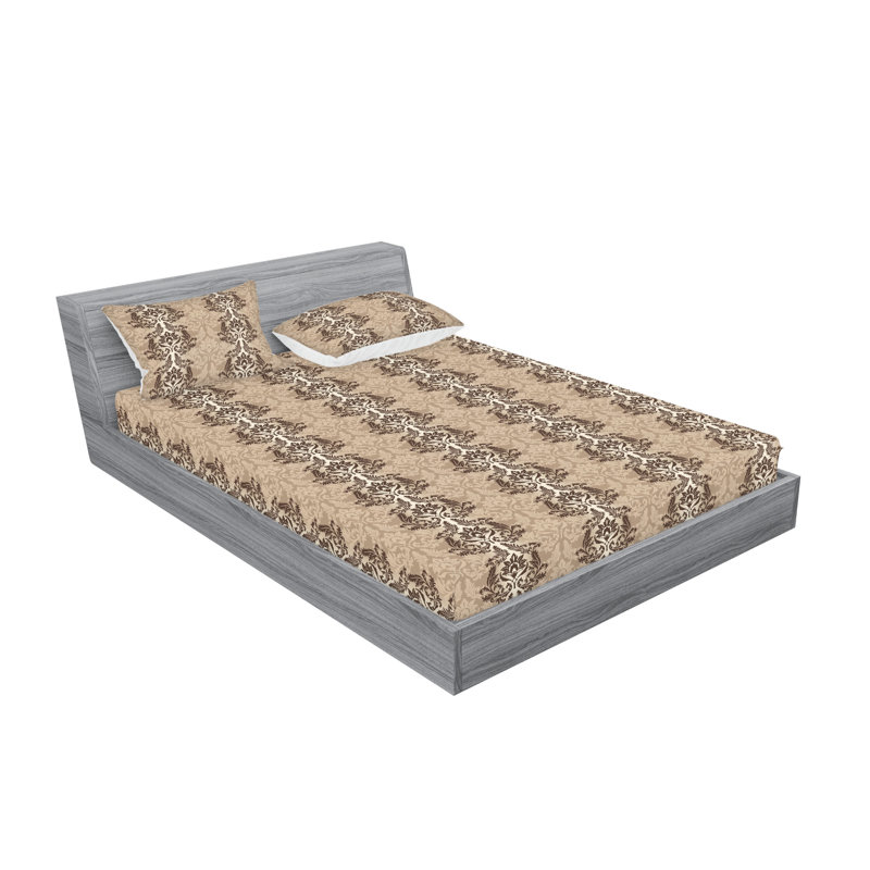 Ambesonne Fitted Sheet & Shams, King Sheet Set with 2 Pillowcases, Pastel Brown/Chocolate Flower