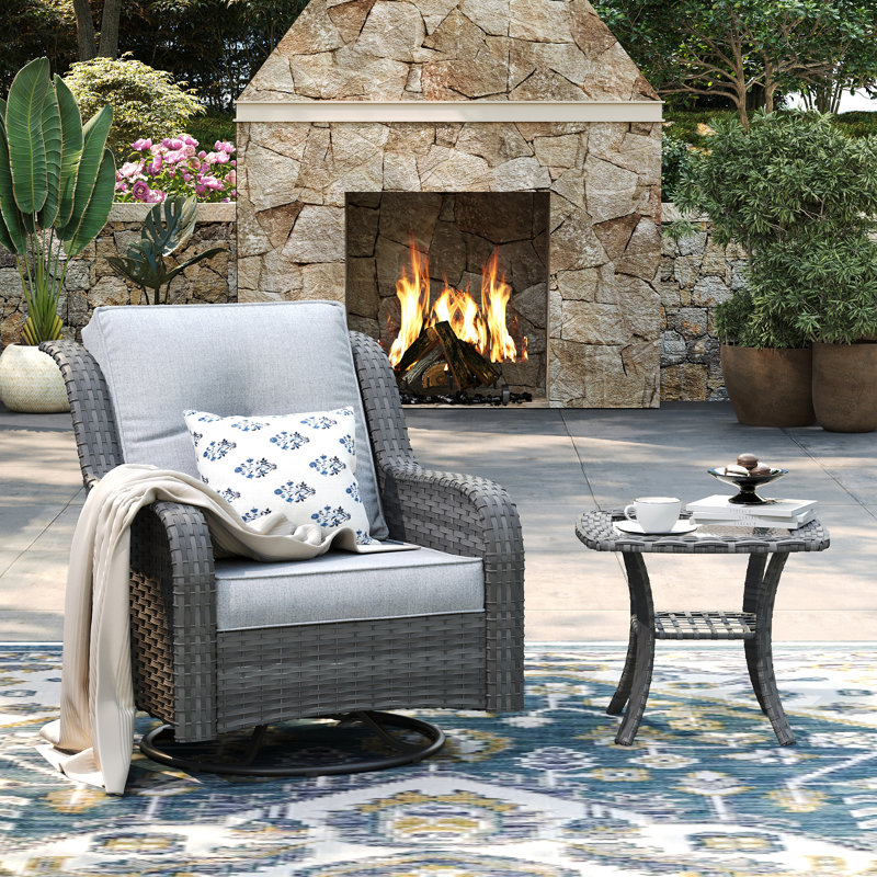 Patio Swivel Rocker Chair with Side Table, Gray