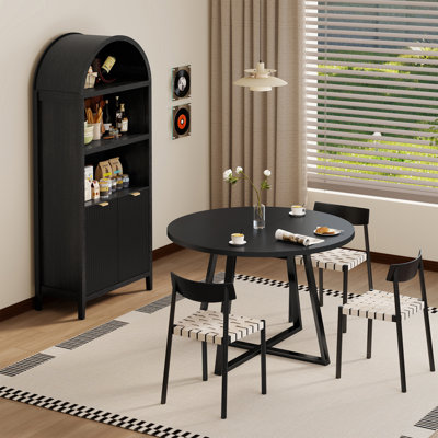 Bibliothèque de rangement arquée, bibliothèque arquée moderne, table de salle à manger ronde, table de salle à manger extensible, solution d'armoire arquée, étagère réglable à 5 niveaux