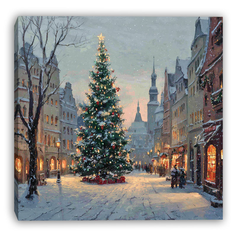 «Old Town Christmas Tree», art mural sur toile tendue, 12 po x 12 po