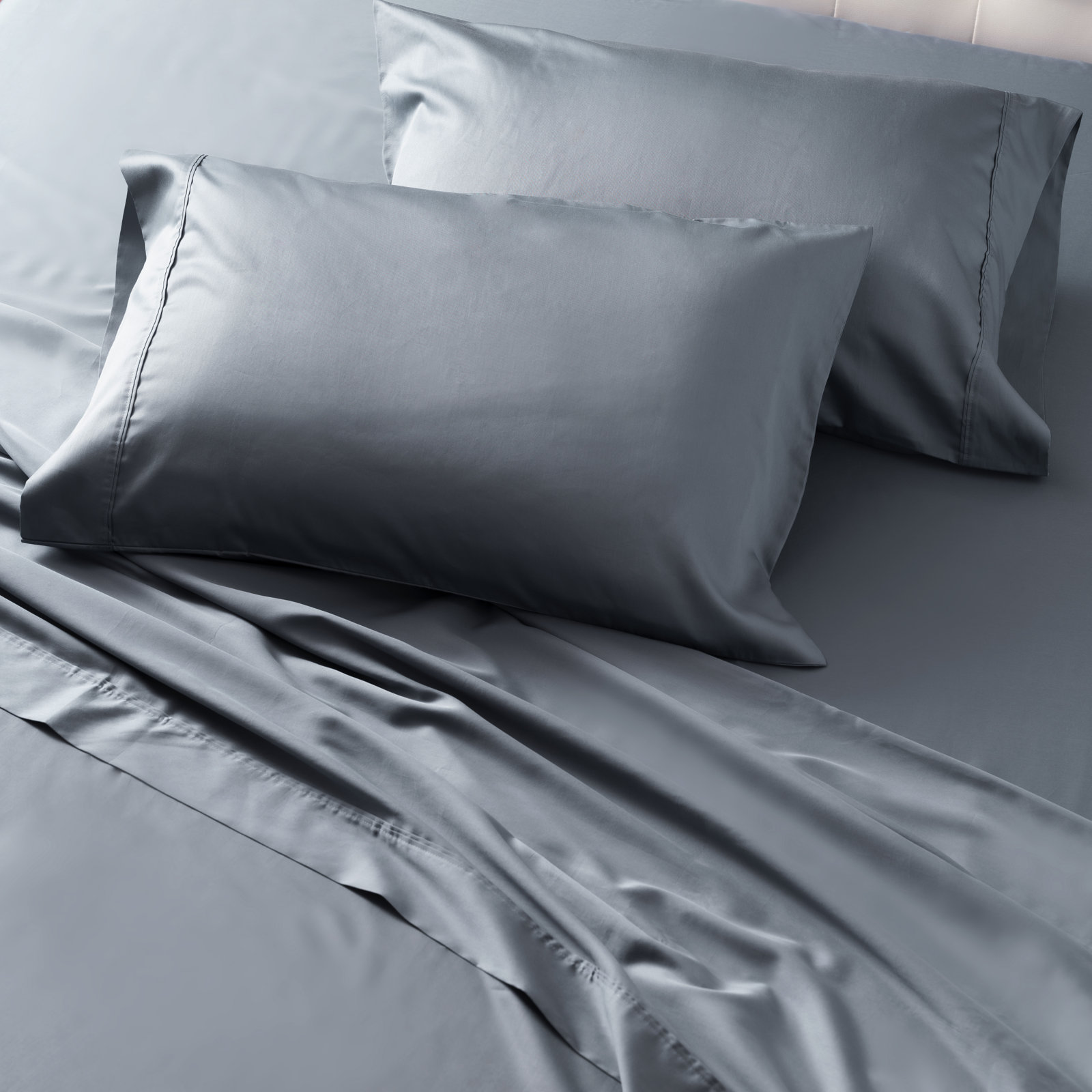 Jasmin Cotton Blend Sateen Sheet Set, Flint Blue, Queen