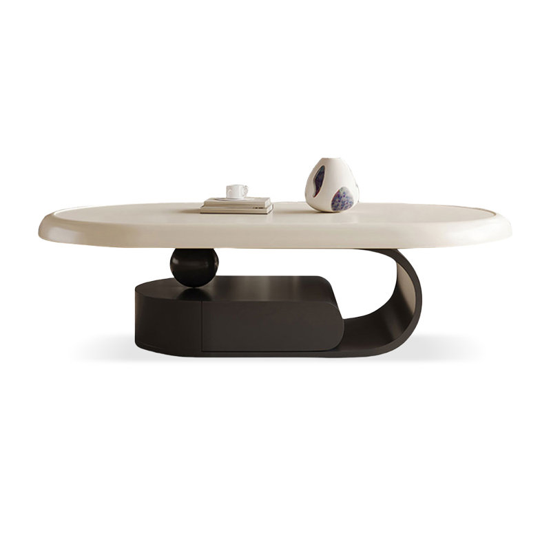 51.18" Crystal-cream+Black Manufactured Wood Oval Coffee Table, 15.75" H x 43.31" L x 23.62" W, Black