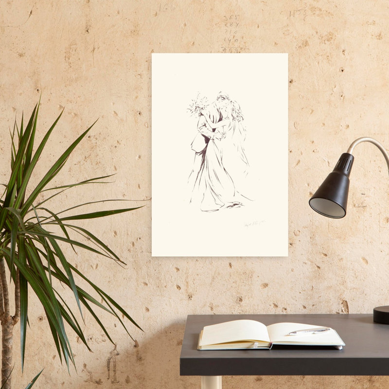 26 croquis Welegant d'une mariée et du marié embrassant un art mural minimaliste classique et élégant, H 24 po x l 16 po