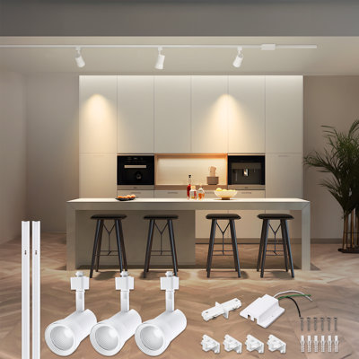 Rack Lighting Kit Includes 3 X 10w Track Lighting Heads (Warm White), 2 X H-style Floor Standing Track Lighting, 1 X Floating Canopy Connector, 4 X H-track End Caps and 1 X H-track Connector