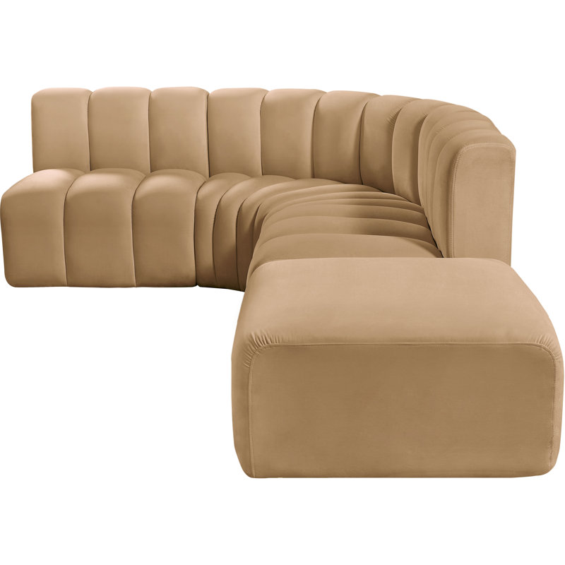 Isleen Upholstered Curved Sectional with Ottoman Reversible, Camel Velvet