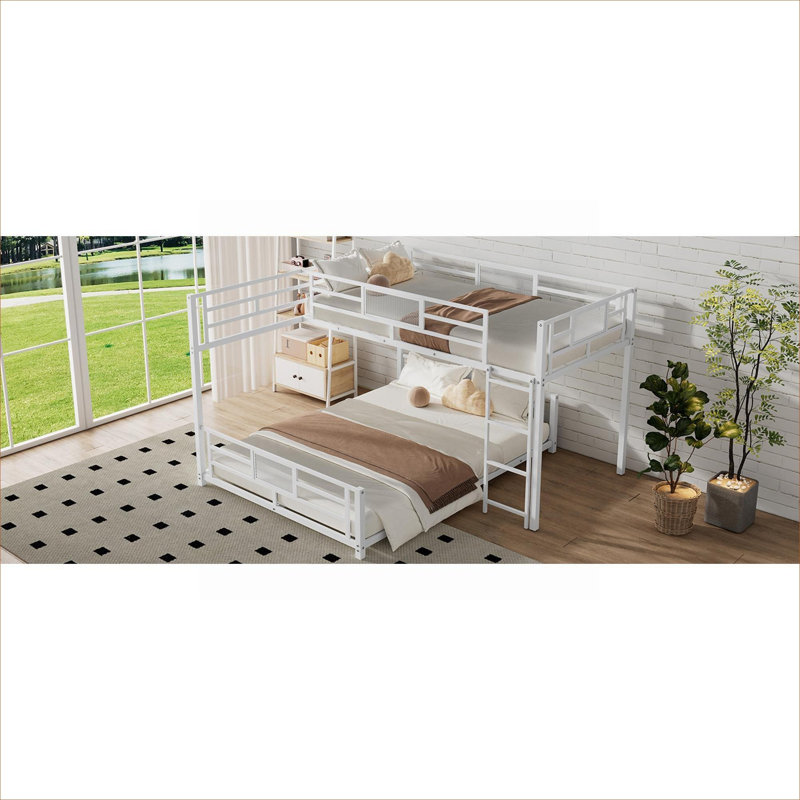 Lit plateforme superposé compact en forme de L simple sur une construction en métal blanc pur pour les dortoirs et les chambres à coucher