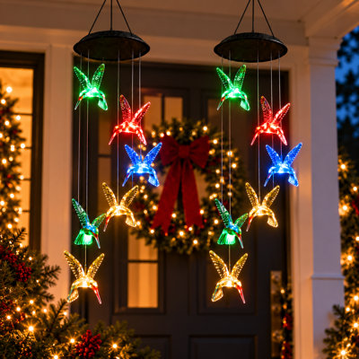 Carillon solaire d'extérieur Mistie Hummingbird, lumières étanches pour allée, terrasse et décoration de Noël