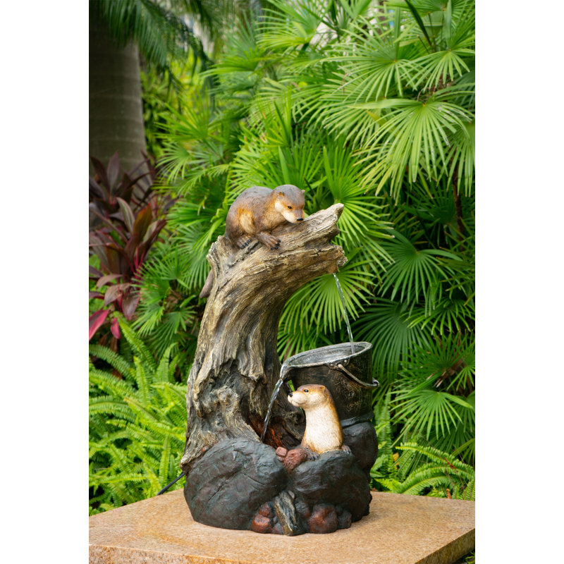 Decorative Brown Water Fountain with Otter Design - 16.9" x 15" x 31.3" - Brown