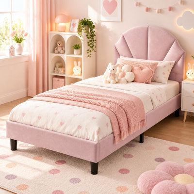 90*190cm Single Bed with Height Adjustable Headboard,Velvet