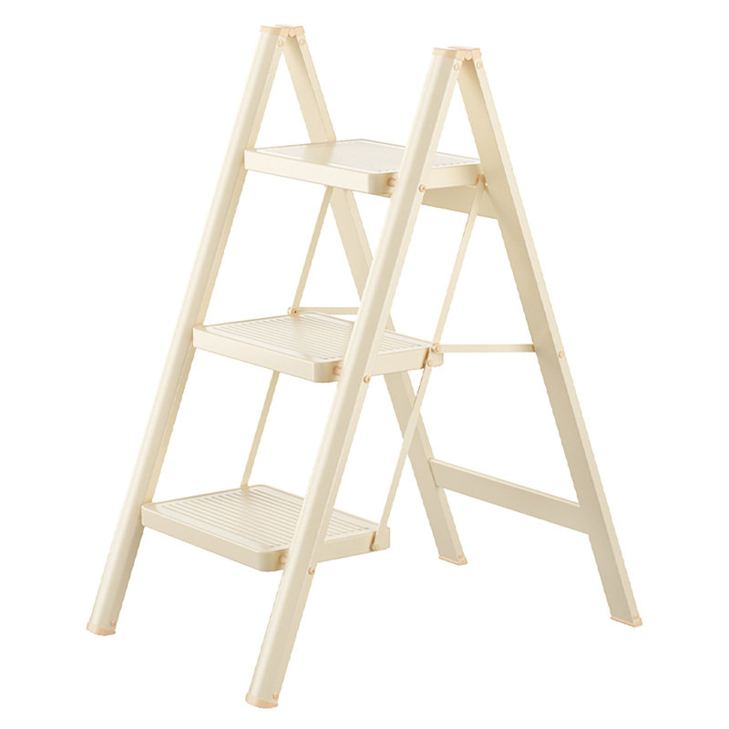 Escabeau pliant en acier à 3 marches et léger, escabeau de sécurité de 330 lb, Crème, crème