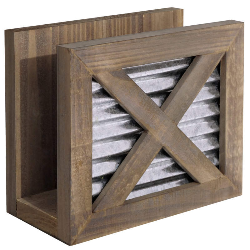 Rustic Farmhouse Wood Napkin Holder, Brown