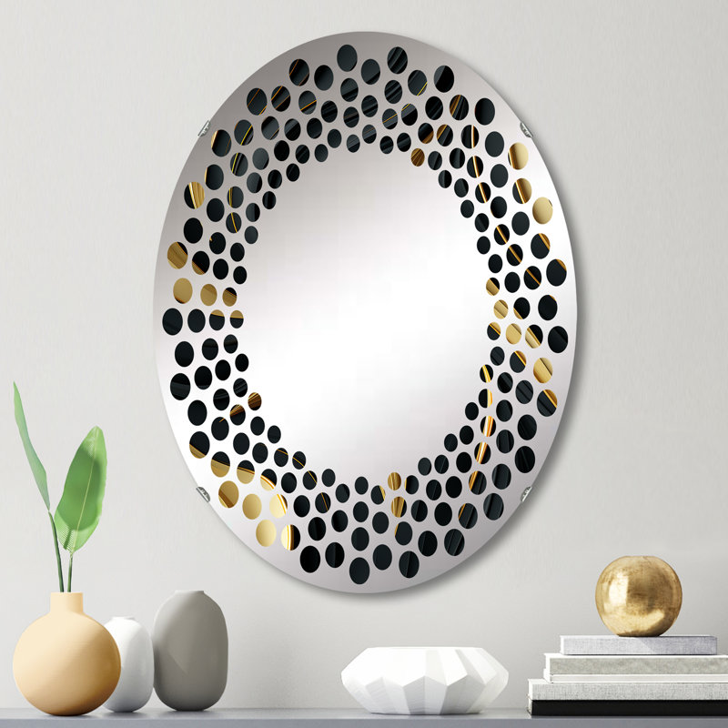 Paisley noir et or élégant ébène II - miroir mural à pois ovale, L 20 po x H 30 po