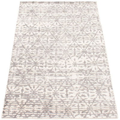 Tapis unique en viscose noué à la main des années 2010 de 4 pi 11 po x 7 pi 5 po gris Suazo