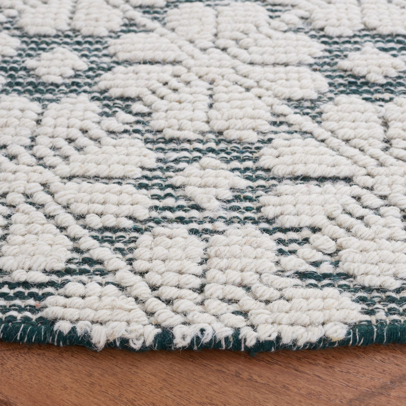 Tapis ivoire / vert en laine tissé à la main Sharene, Rectangle de 5 pi x 8 pi