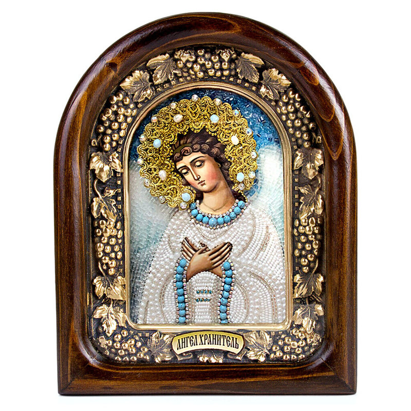 Ange gardien, perles, icône Orthodoxe
