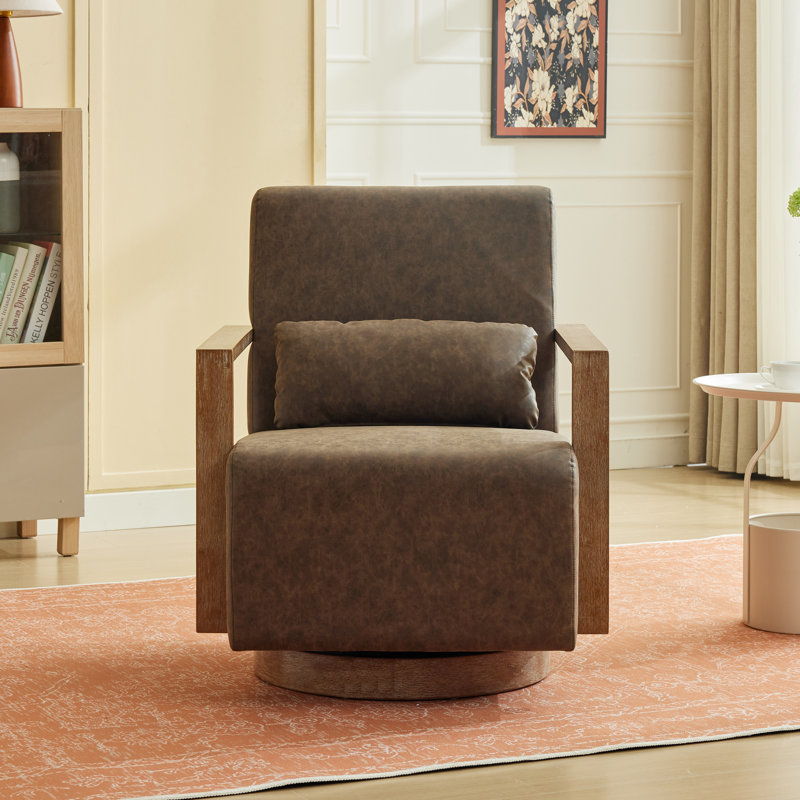Ahmid Swivel Armchair, Coffee Faux Leather