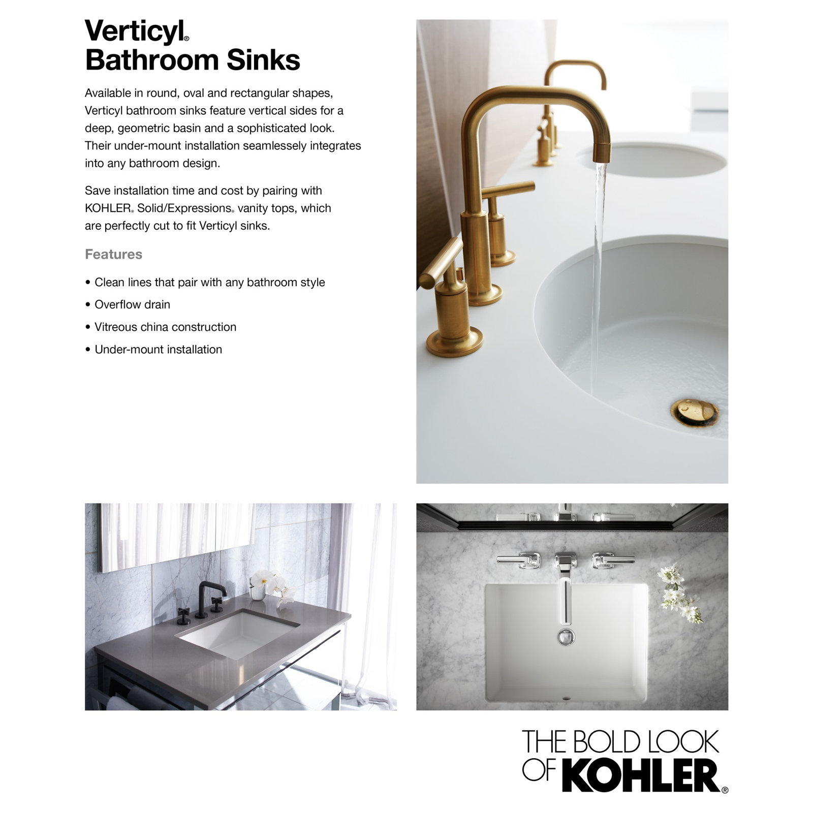 Verticyl Rectangular Undermount Bathroom Sink with Overflow, Biscuit