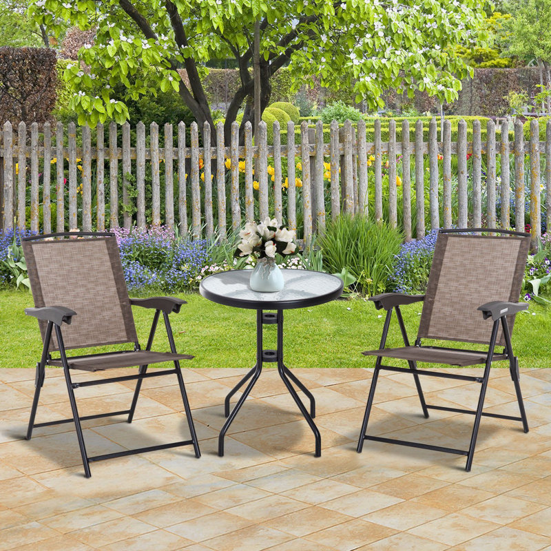 Persimmon 3 Piece Outdoor Bistro Set, Glass Top Coffee Table, Brown