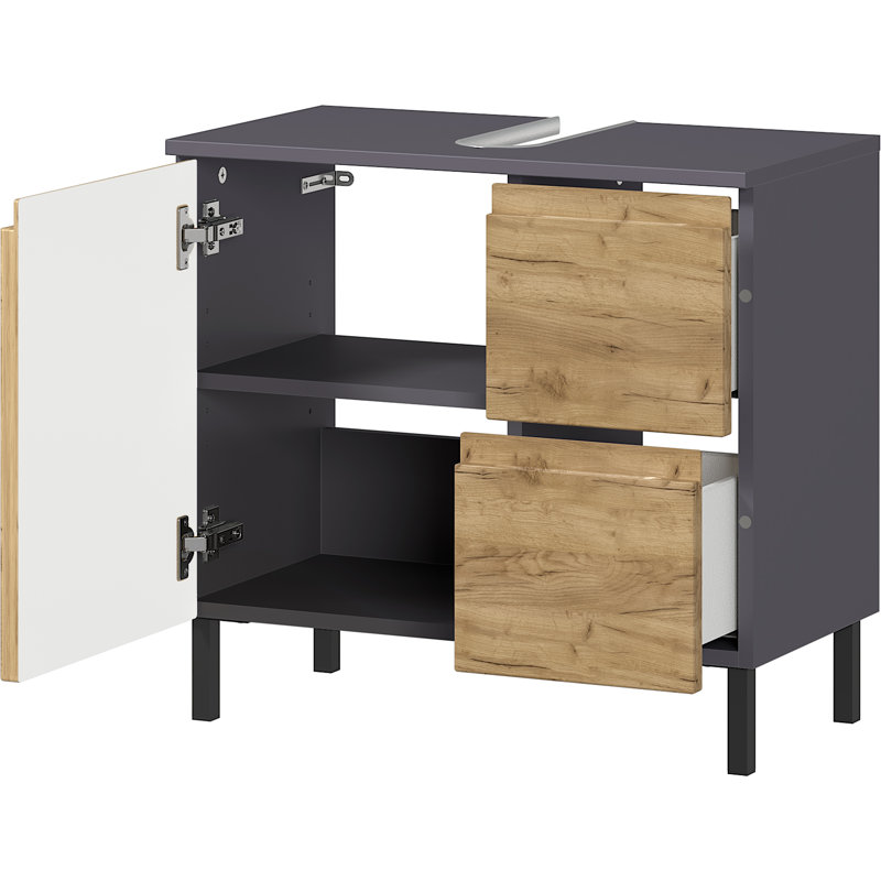 Musson Freestanding Bathroom Storage Cabinet, Graphite/Grandson Oak