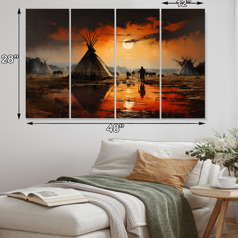 " Orange Native Tipi Embracing Tradition II " 4 - Pieces