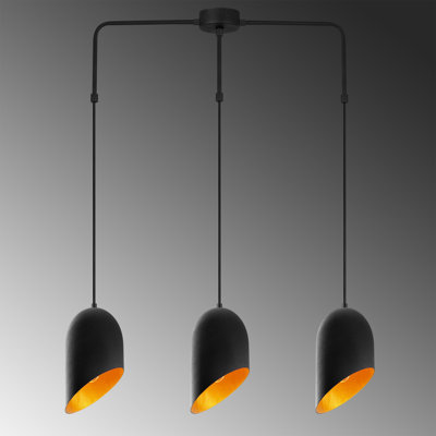 Lustre industriel moderne, noir et or, 53,5 po x 4,7 po | Hauteur réglable jusqu'à 53,9 pouces | Corps en fer, 3 x douilles E27 (40 W maximum) | Parfait pour la décoration de maison et de bureau, conception scandinave, indice de protection IP20