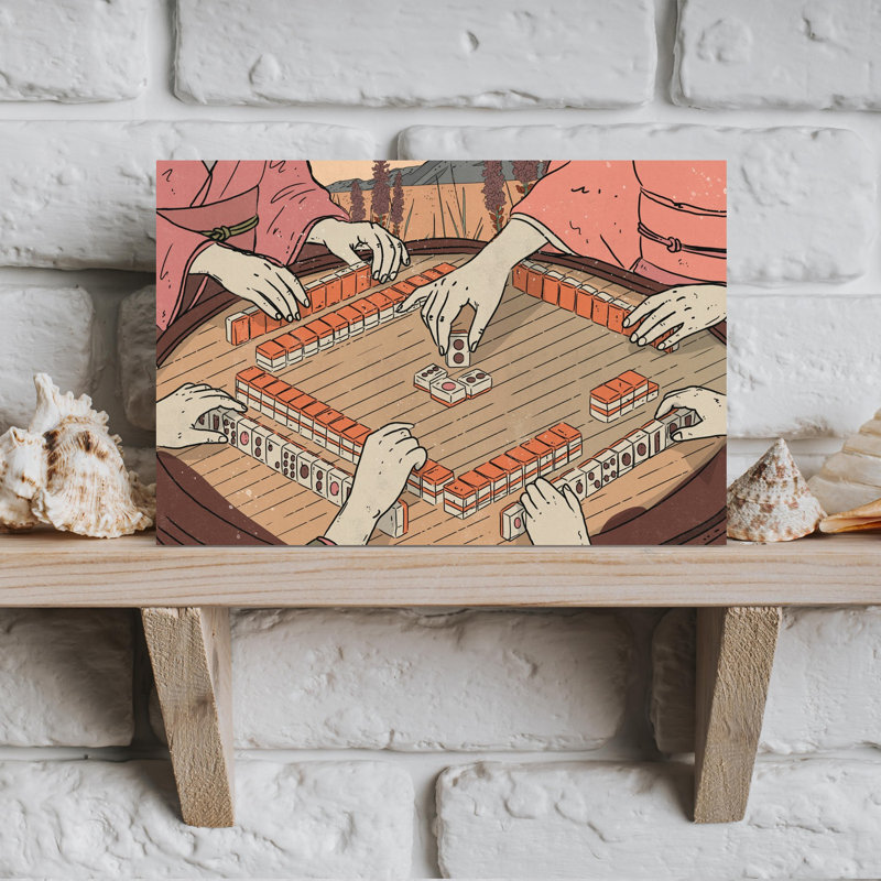 Femmes jouant au mahjong, art mural rétro traditionnel, paysage naturel, 12" H x 18" W