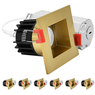 Luxrite 2 In. LED Regressed Canless Light with Square Brass Interchangeable Trim, 5CCT, CRI90, 8W, 600LM, 38° Beam, Dimmable, 120V, ETL Listed 6 Pack