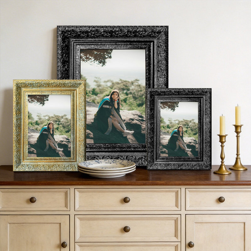 Cadre photo noir élégant 3 pièces 8 po x 10 po avec fixation murale ou de table