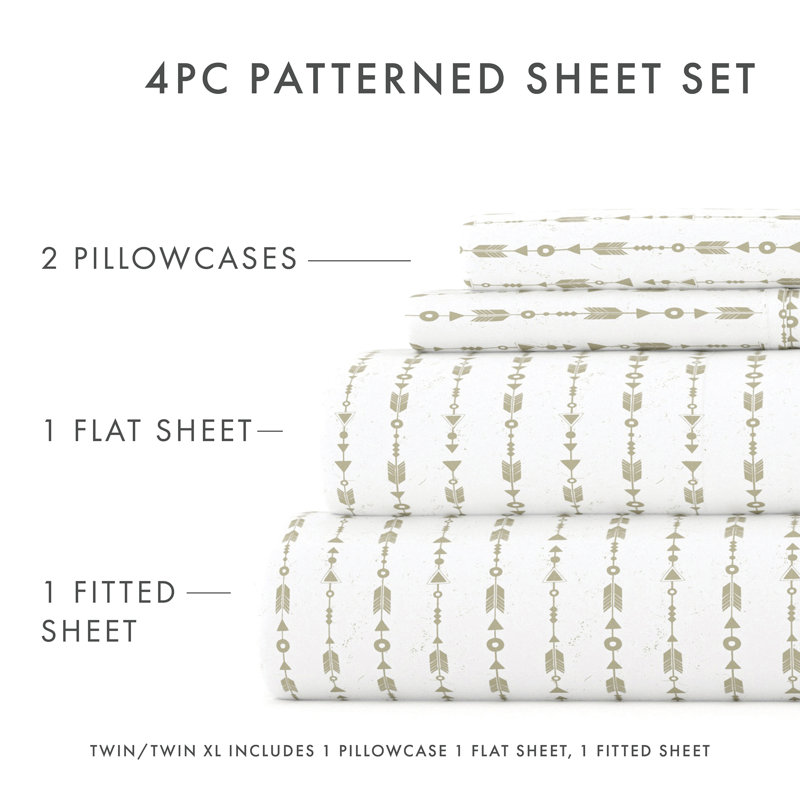 Sage Beaded Arrows Print Microfiber Full Sheet Set