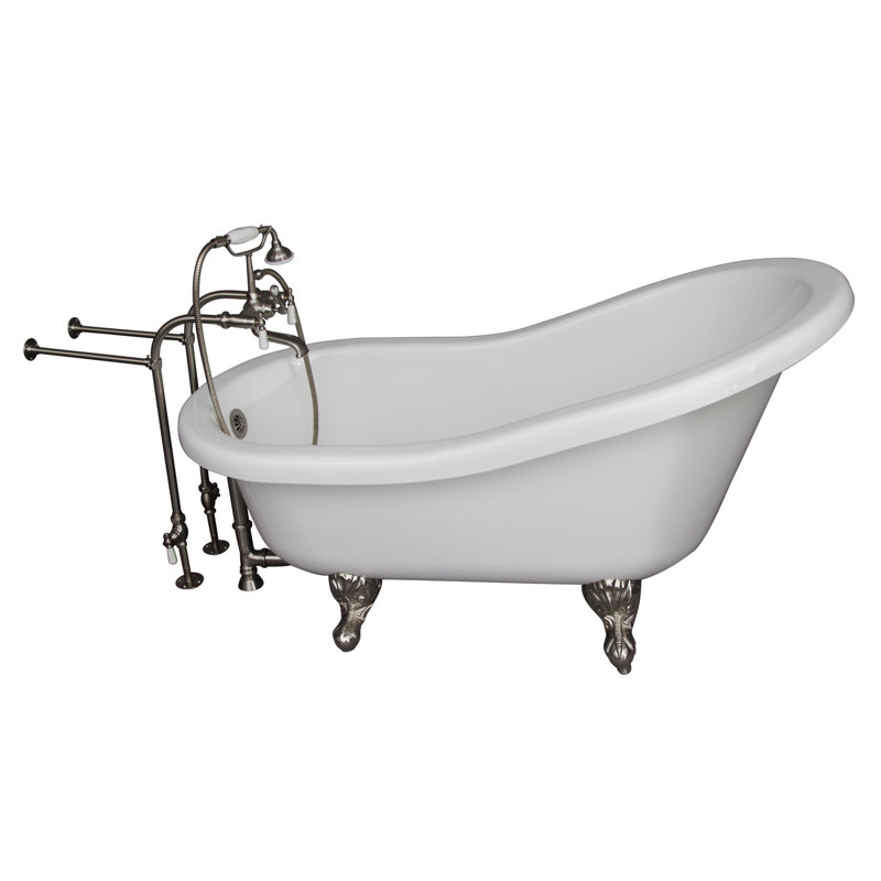 60'' x 30'' Soaking Acrylic Bathtub with Faucet, Brushed Nickel, White