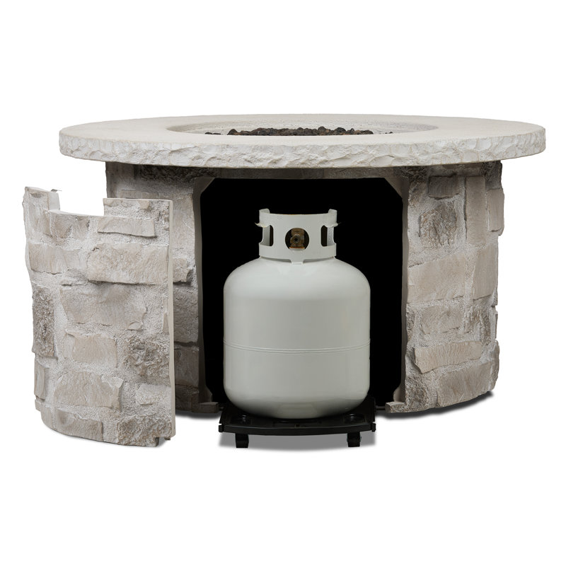 Foyer de table rond au propane en pierre avec réservoir caché beige Scottsdale