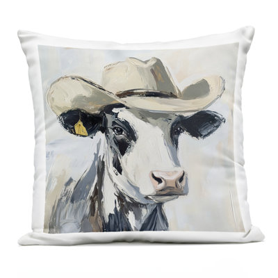 Cowboy Carl Cow Outdoor Printed Pillow, design by Tina LeCour, 18 x 7 x 18