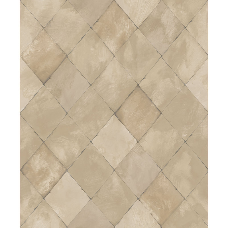 Kitchen Recipes Geometric Tile Effect 32.8' L x 21" W Wallpaper Roll, Beige/Cream