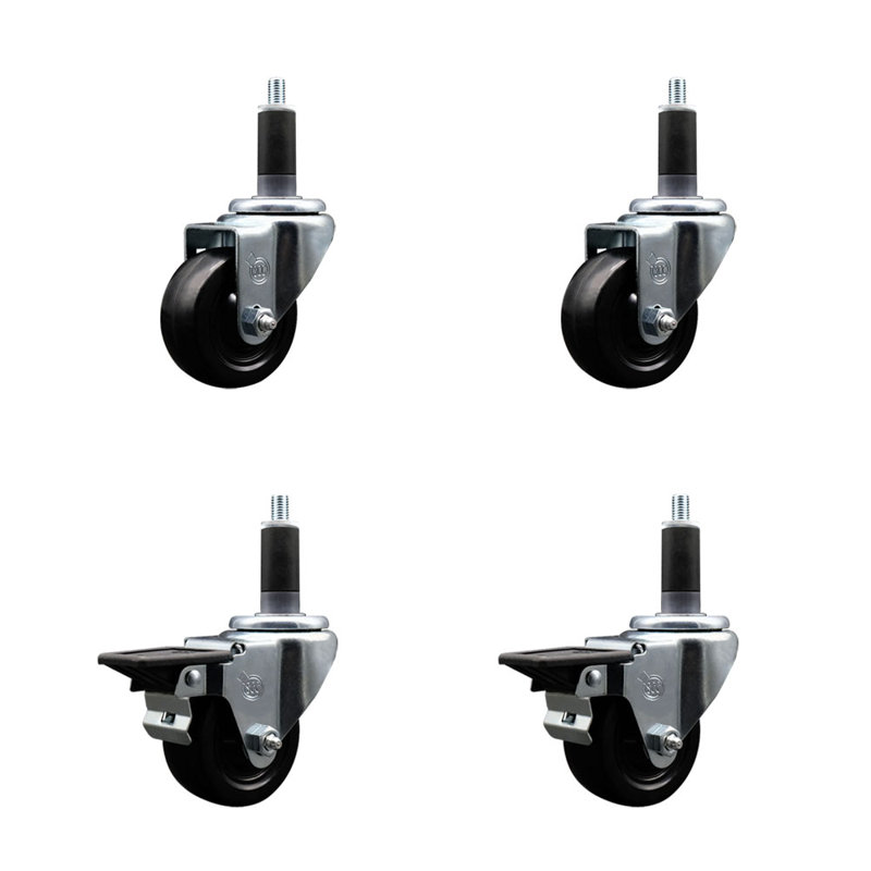 Jeu de roulettes extensibles en caoutchouc souple de 1 1/8 pouce pivotant sur roues 2 freins SCC