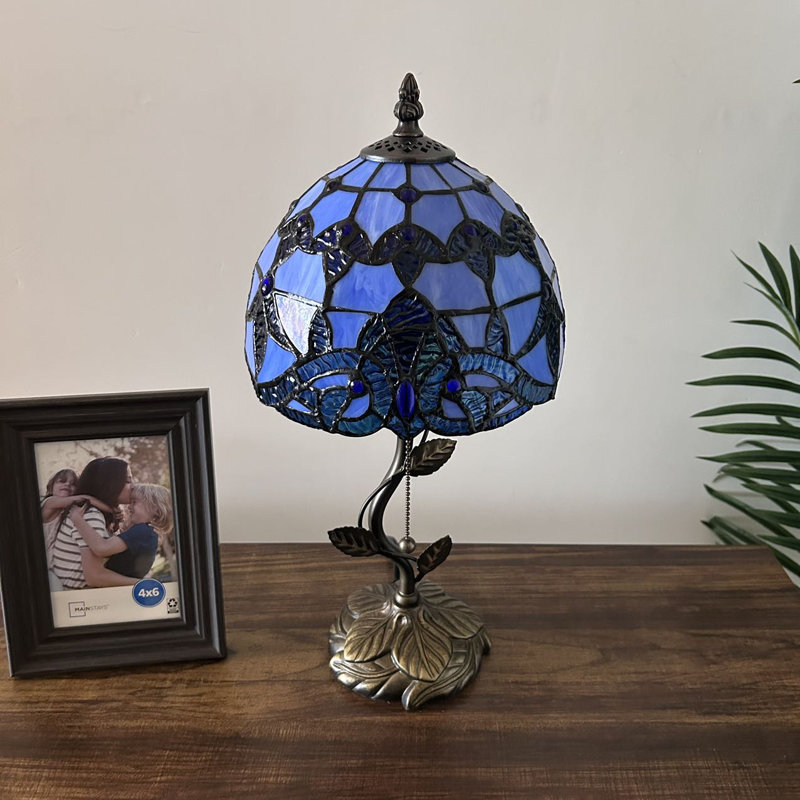 Tiffany Table Lamp Stained Glass Nadya LED Bulb Included 8"W*8"D*16"H, Blue