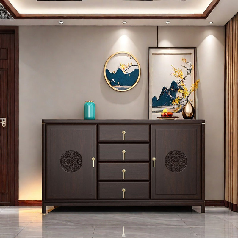 Buffet en bois massif de style chinois, Brun