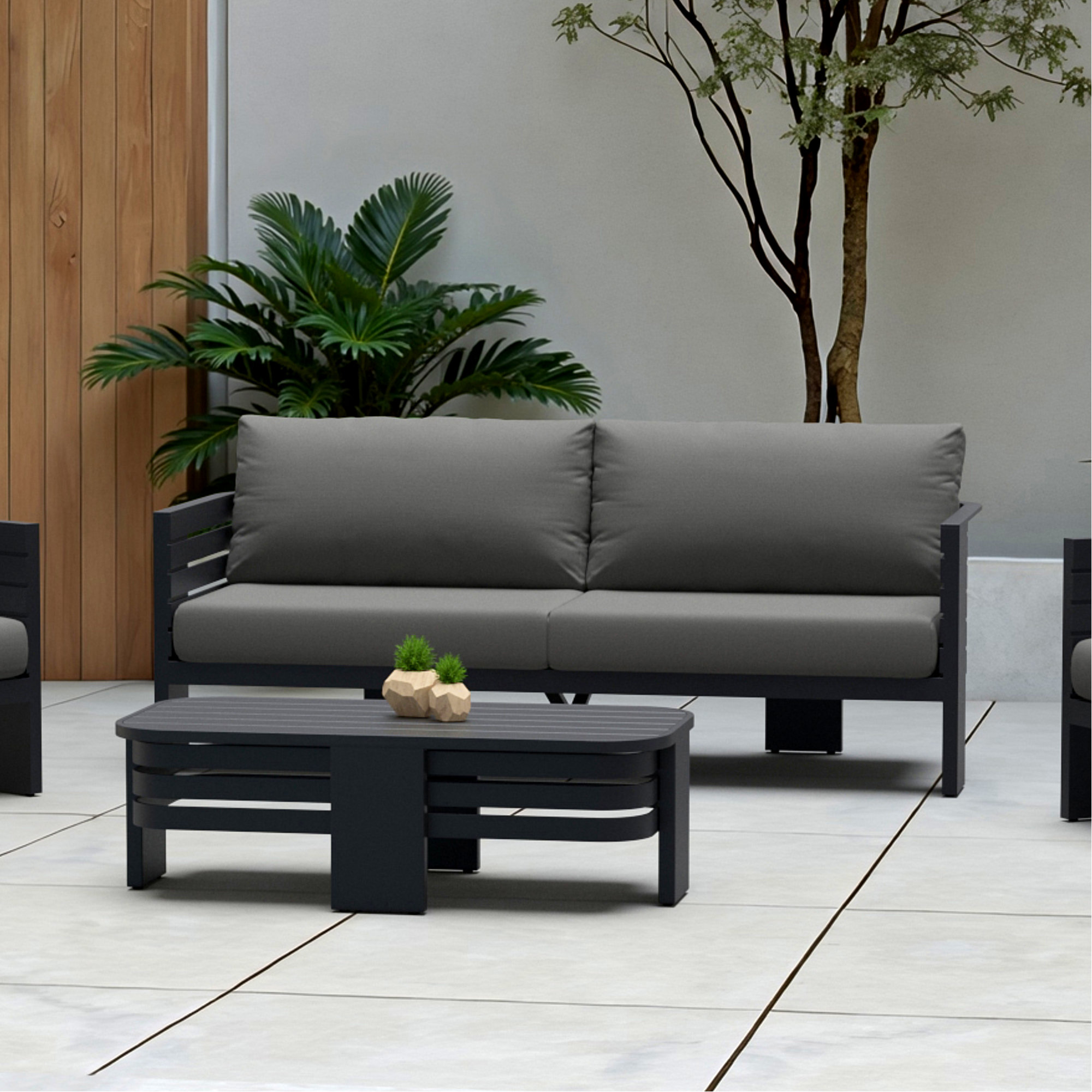 Ari 80In Outdoor Patio Sofa, Charcoal Gray