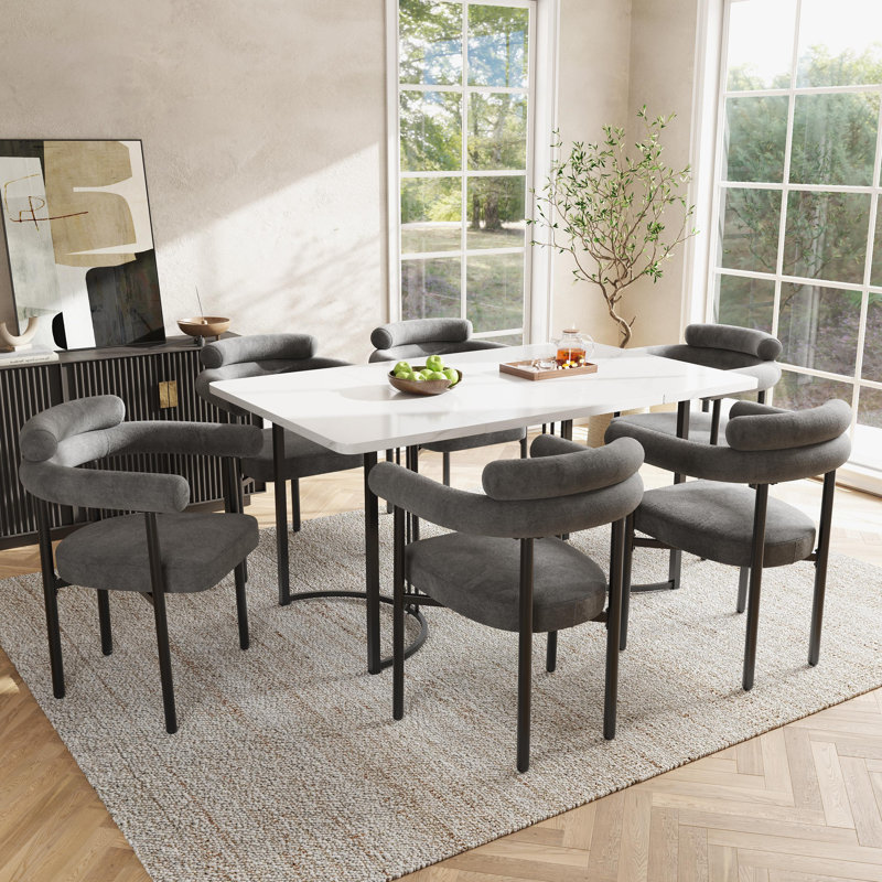 Set Of Chairs With Armrest, Grey, 6