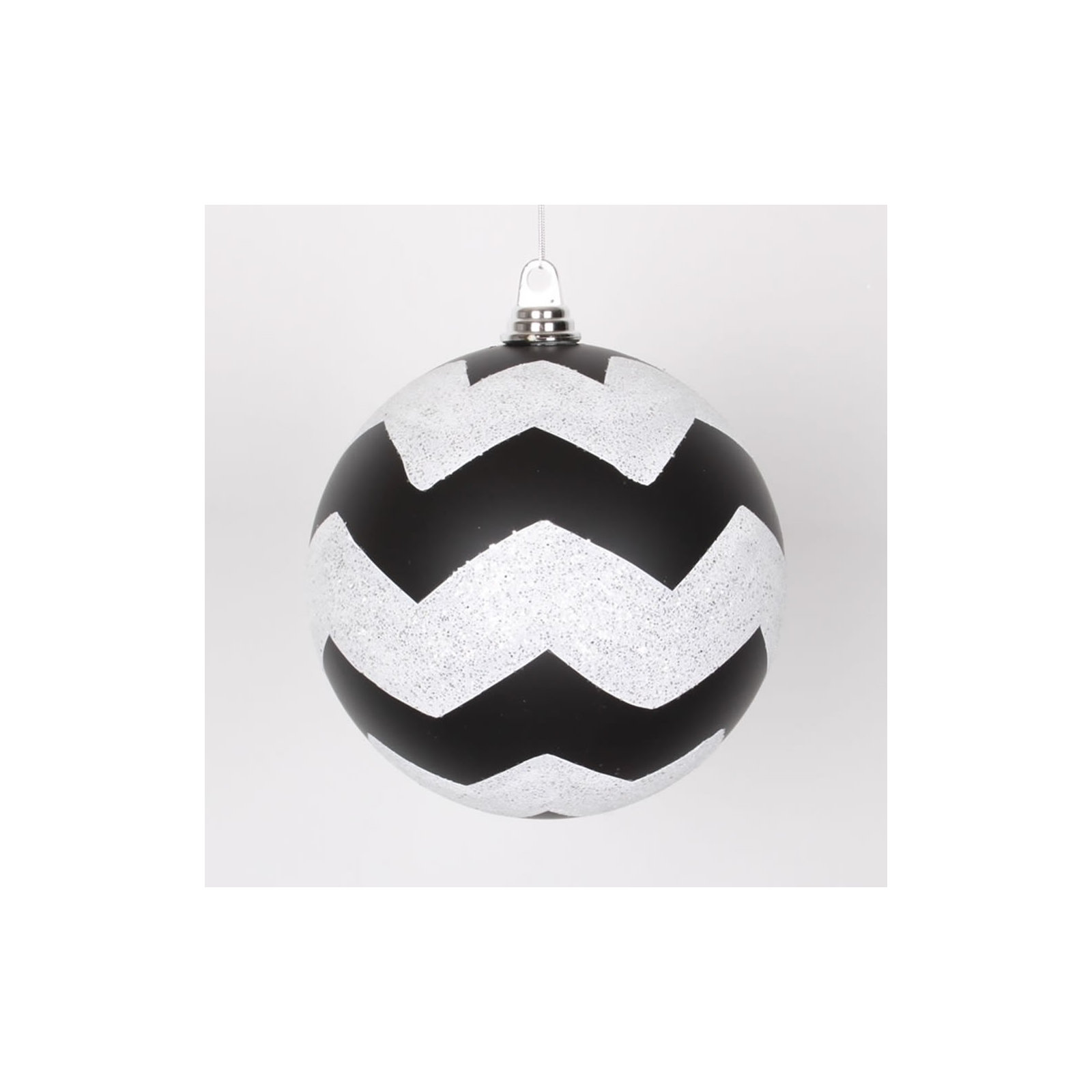 Chevron Shatterproof Christmas Ball Ornament, Black / White, 7.87" H x 7.87" W x 8.27" D