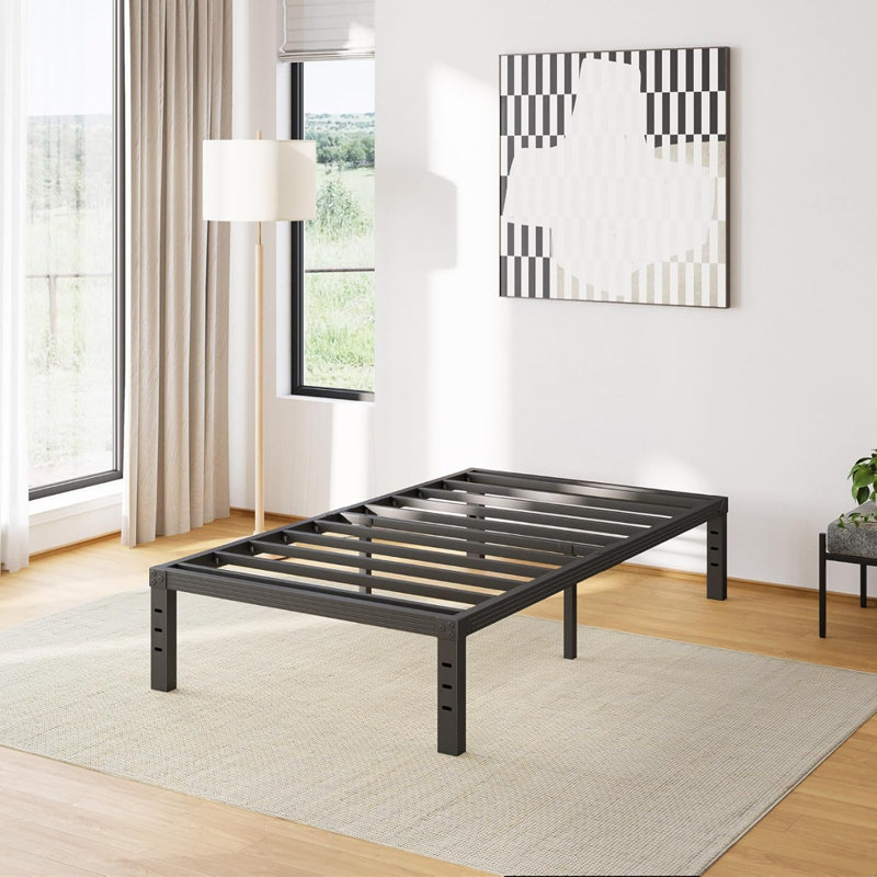 Cadre de lit simple 14 po Ebern Designs Structure de lit plateforme en métal robuste sans sommier, Lit simple