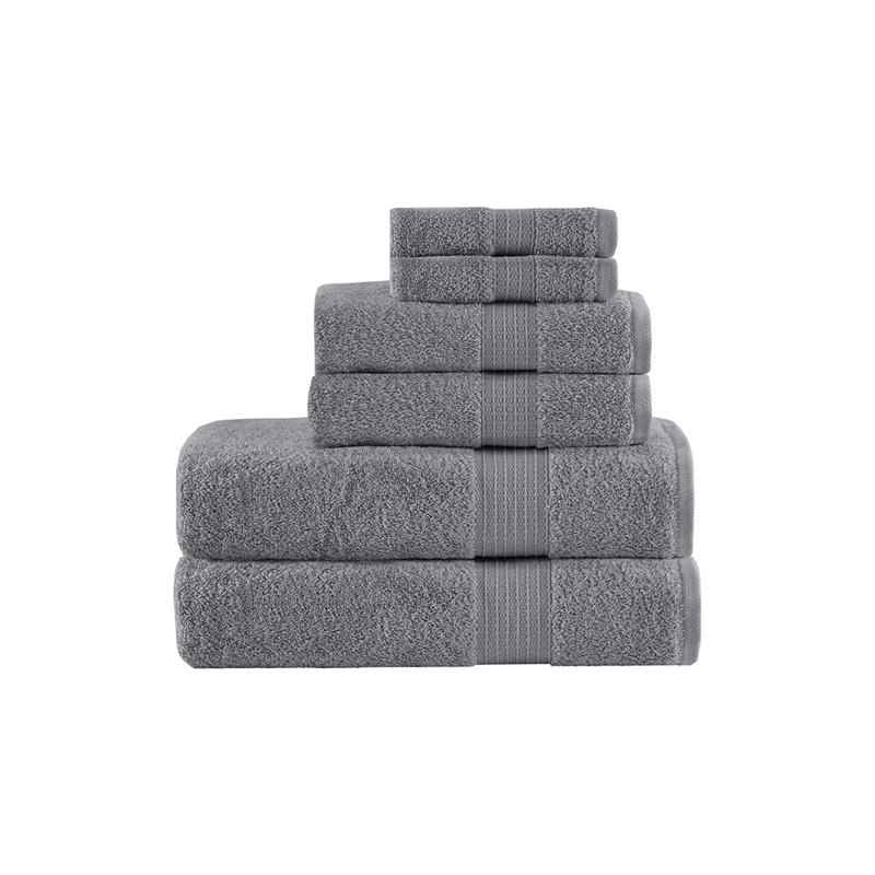 6-piece Organic Cotton Towel Set – Low Twist Quick Dry Soft Absorbent Bedding, Charcoal