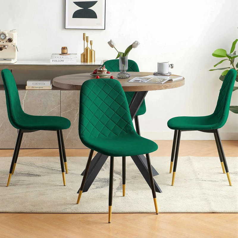Small Kitchen Table Chairs Set Of 4, Round Pedestal Dining Table And Velvet Chairs, Green