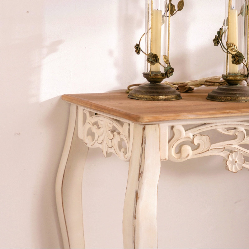43.31" French Country Carved Console Table - Solid Wood & MDF Entry Table With Curved Legs