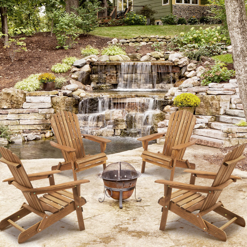 Wooden Outdoor Folding Adirondack Chair Set Of 2 Wood Lounge Patio Chair