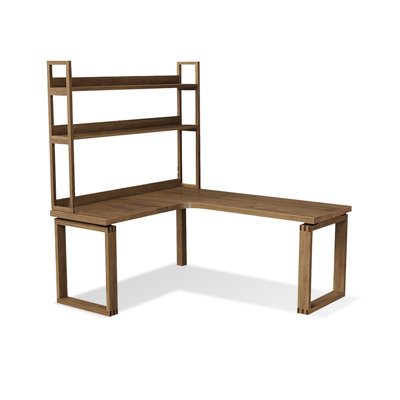 Light-walnut L-Shaped Solid Wood desk